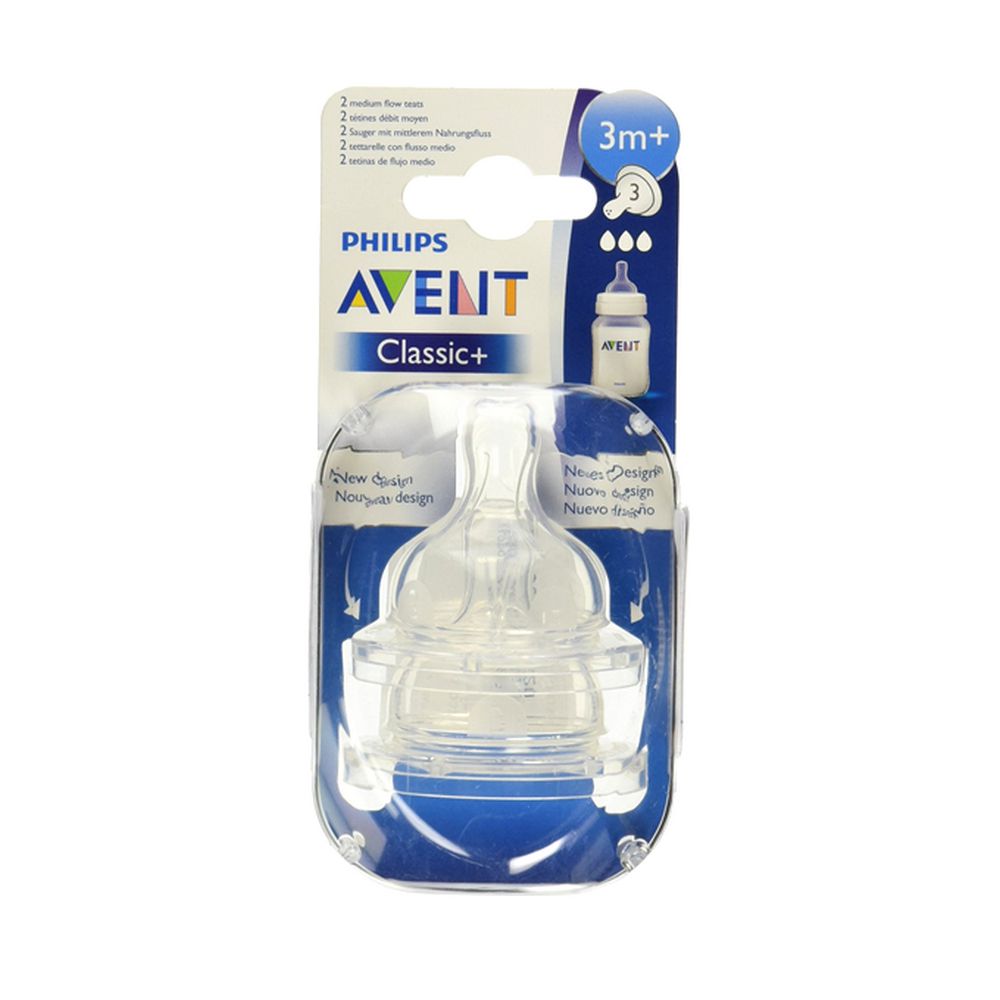 Avent - Tétine Classic+ débit moyen 3 mois et + 3 trous - 2 tétines