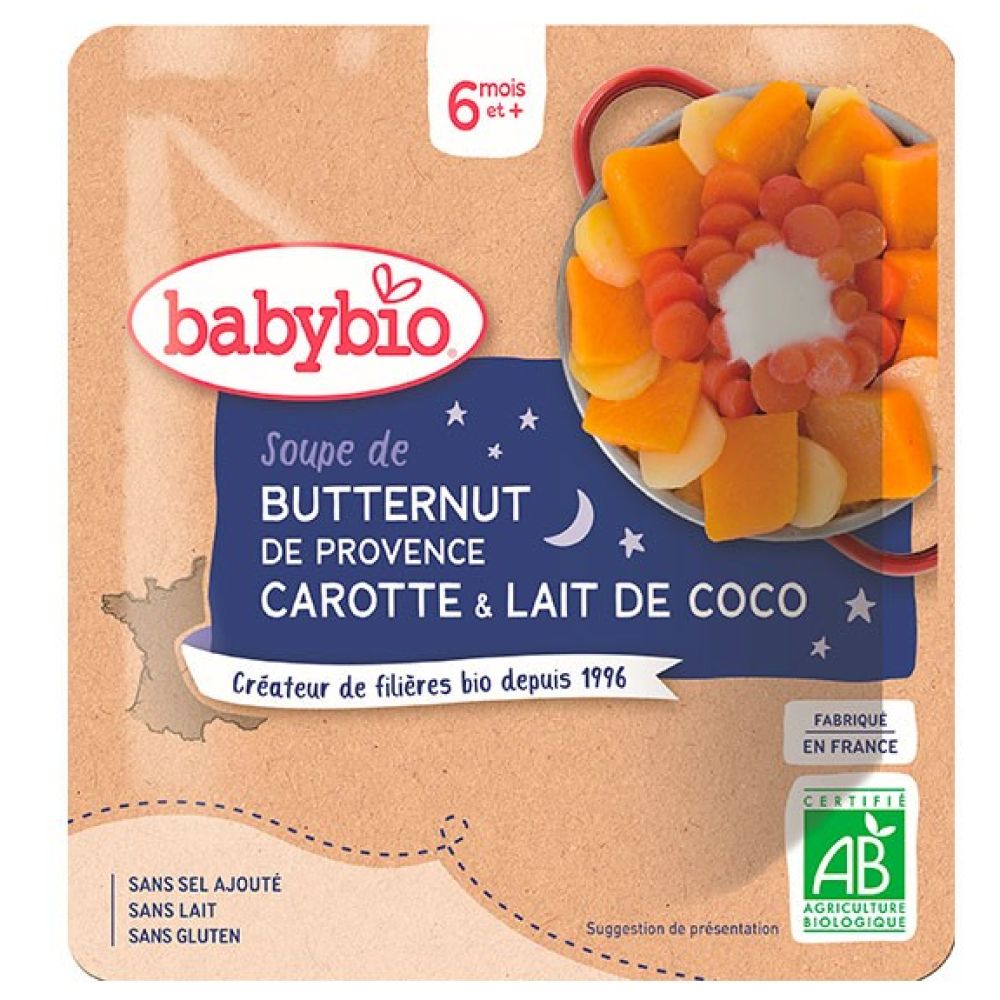 Babybio - Soupe de Butternut de Provence Carotte & lait de coco dès 6 mois - 190g
