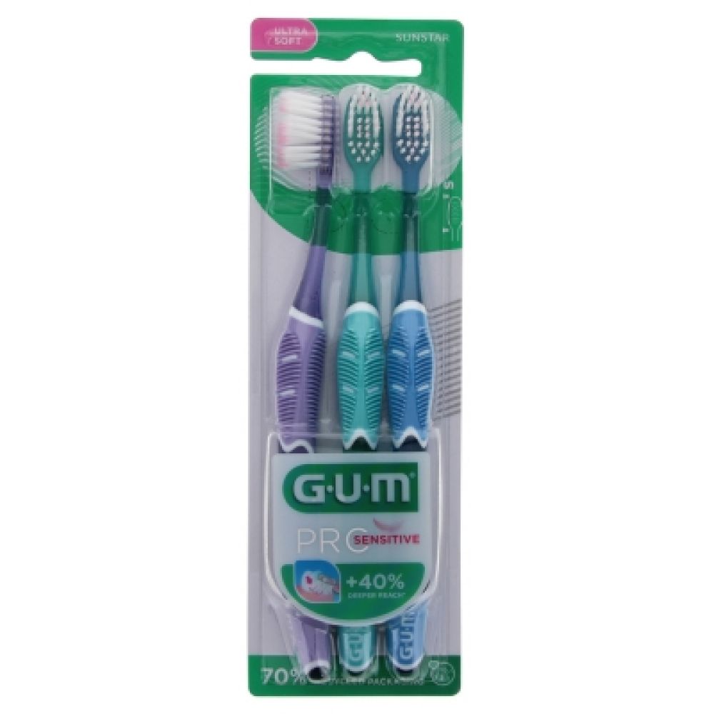 Gum -  Brosse à Dents Ultra soft Pro Sensitive - 3 brosses