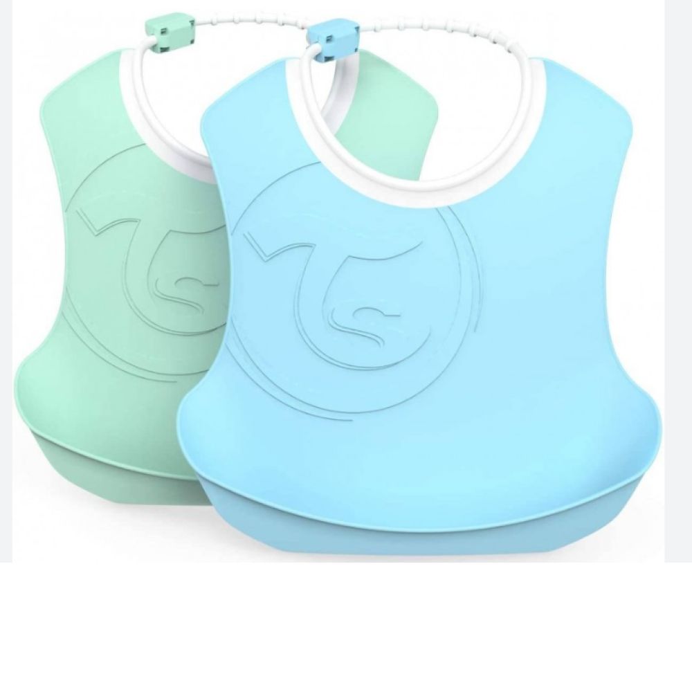 Twisthake - Bavoir enfant réceptacle 4 m+ pastel bleu/vert lot de 2