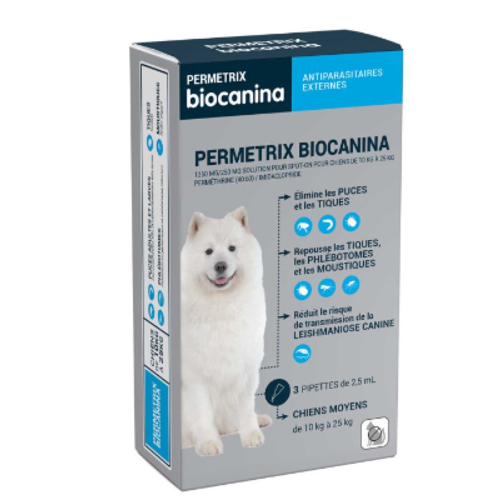 Biocanina - Permetrix antiparasitaires externes moyens chiens - 3x2.5ml