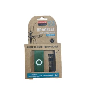Manouka - Bracelet anti-moustiques toutes zones vert + recharge 6ml