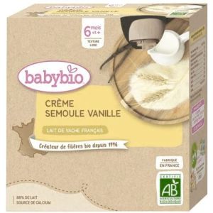 Babybio - Crème Semoule Vanille - dès 6 mois - 4x85g