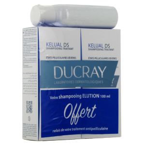 Ducray - Shampooing traitant Kelual + shampooing doux Elution offert - 2x100mL