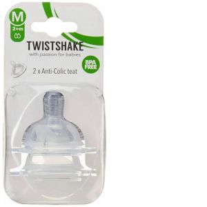 Twistshake - Tétine anti-coliques silicone medium transparent lot de 2