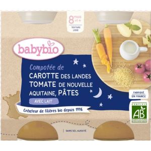 Babybio - Compotée de Carotte des Landes, Tomate, Pâtes - dès 8 mois - 2x200g