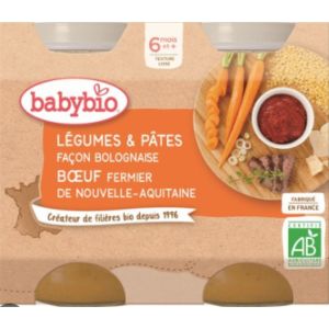 Babybio - Légumes & Pâtes façon bolognaise Boeuf fermier d'Aquitaine - dès 6 mois - 2x200g