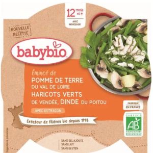 Babybio - Pomme de terre, Haricots verts, Émincé de Dinde fermière du Poitou - dès 12 mois - 230g