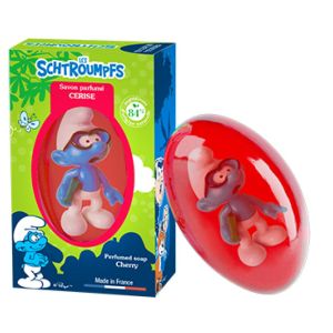 Le comptoir du bain - Les schtroumpfs savon parfumé cerise + 1 figurine schtroumpf à lunette - 80g