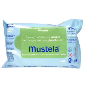 Mustela - Lingettes nettoyantes fibre naturelle éco-responsable - 60 lingettes