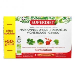 Superdiet - Quatuor Marronnier d'Inde Hamamélis Vigne rouge Ginkgo - ampoules 15 ml
