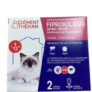 Clement Thékan - Fiprokil duo 50mg/60mg fipronil Pyriproxifène chat - 2 pipettes