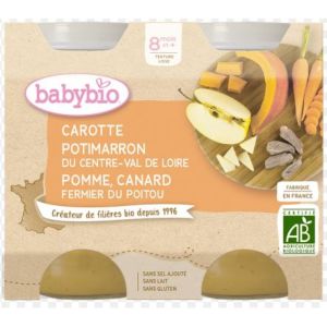Babybio - Carotte, potimarron pomme, canard fermier du Poitou -  dès 8 mois - 2 x 200 g