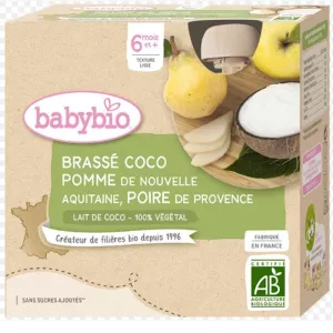 Babybio - Brassé Coco Pomme d'Aquitaine Poire de Provence - dès 6 mois - 4x85g