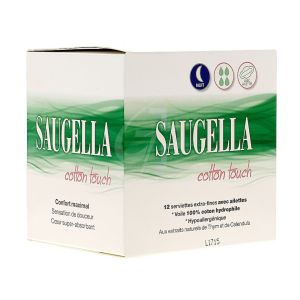 Saugella cotton touch - Serviettes extra-fines Nuit 100% coton - 12 serviettes
