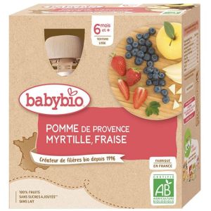 Babybio - Pomme d'Aquitaine Myrtille & Fraise - dès 6 mois - 4x90g
