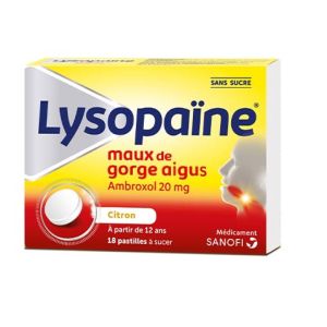 Lysopaine - Ambroxol citron maux de gorge aigus - 18 pastilles