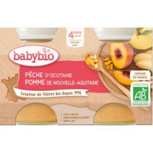 Babybio - Pêche d'Occitanie, Pomme d'Aquitaine - dès 4 mois - 2 x 130 g