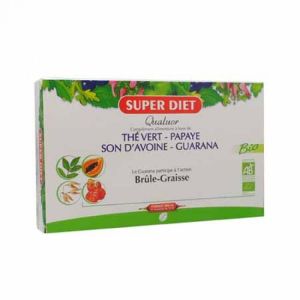 Superdiet - Quatuor Thé vert Papaye Son d'avoine Guarana - 20 ampoules 15 ml