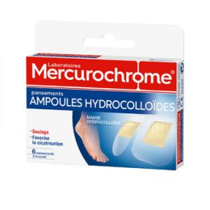 Mercurochrome - Pansements ampoules hydrocolloïdes - 6 pansements