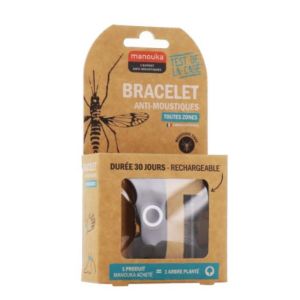 Manouka - Bracelet anti-moustiques toutes zones noir + recharge 6ml