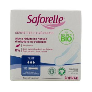 Saforelle - Serviettes Hygiéniques nuit - 10 serviettes
