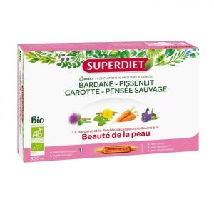 Superdiet - Quatuor Bardane Pissenlit Carotte Pensée sauvage - 20 ampoules 15 ml
