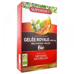 Superdiet - Gelée royale 1500 mg, miel d'acacia & pollen - 30 ampoules 15 ml