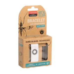 Manouka - Bracelet anti-moustiques toutes zones blanc - x1 + recharge 6ml