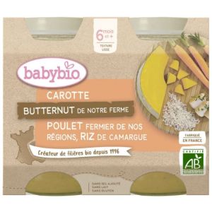 Babybio - Carotte, courge butternut, poulet fermier du Poitou, riz - dès 6 mois - 2 x 200 g